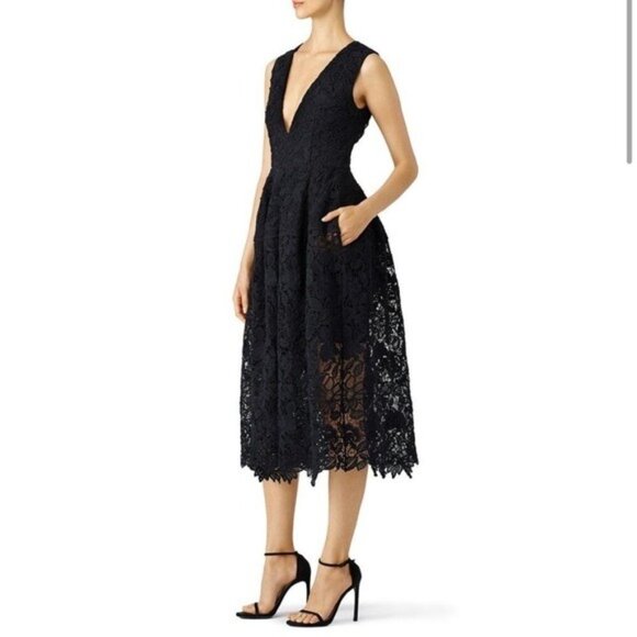 Nicholas Black Mosaic Lace Ball Dress Black Tie Evening Tea Length Size 6 Goth - Picture 6 of 11